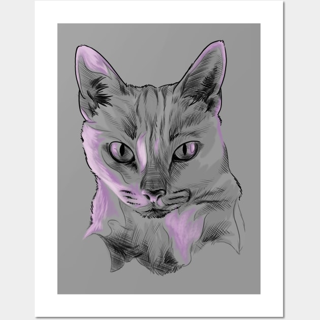 Purple Lit Cat Wall Art by polliadesign